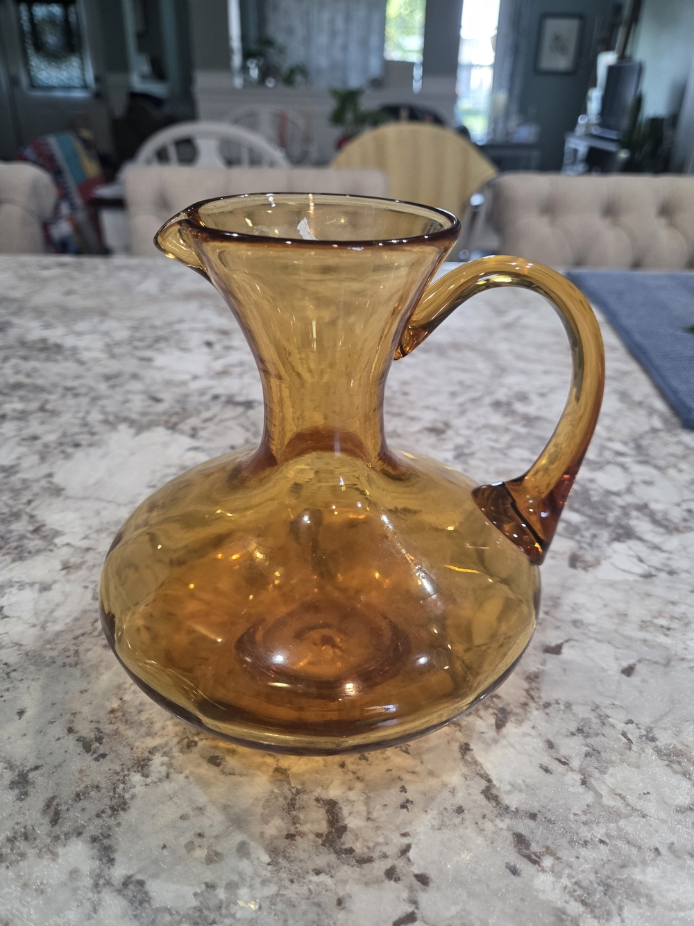 Vintage Rainbow Glass 1960s MCM Handblown Amber Glass Vase Pitcher Jug EUC